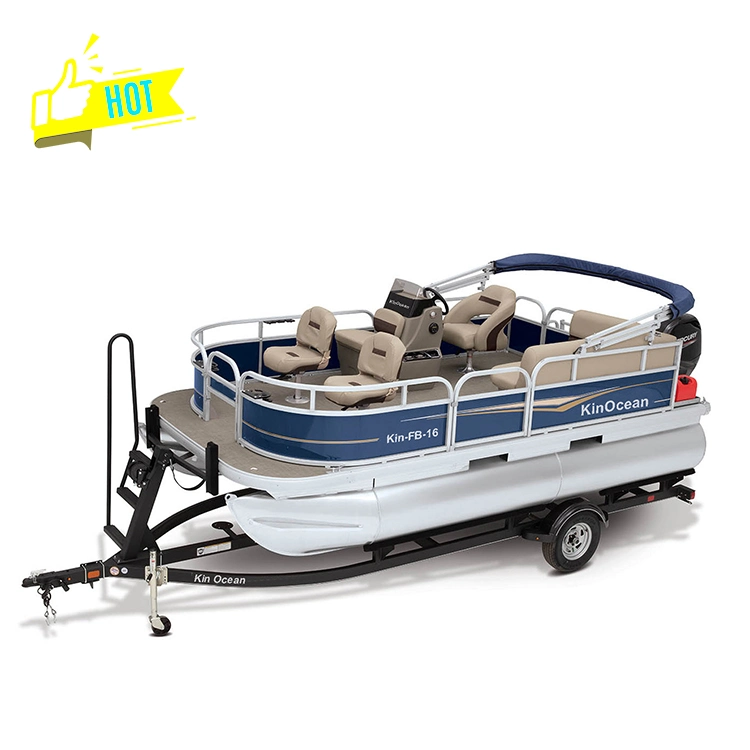 Kinocean Banheira 16FT Pontoon Barco de Pesca de alumínio com motor eléctrico em frente