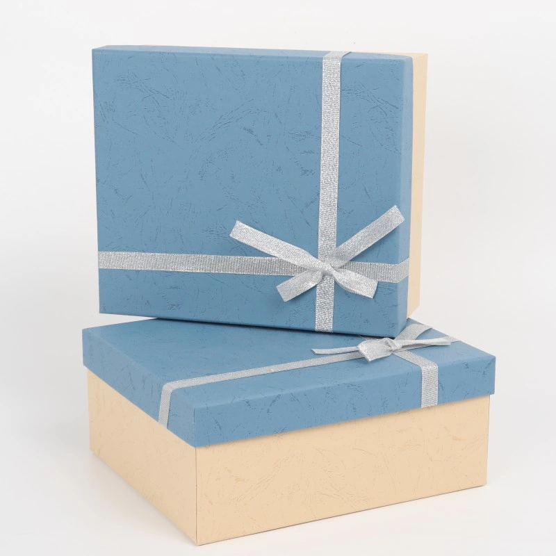 Box Blue Cardboard Cosmetics Jewelry Clothes Magnetic Paper Gift Watch Wedding Party Festival Packaging with Ribbon