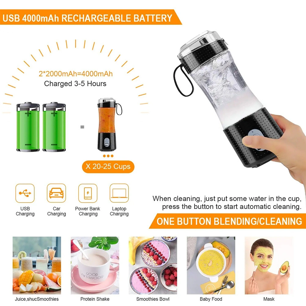 Electric 6 Blade Fruit Mixer Smoothie Blender Portable Blender Bottle 4000amh Battery Power Personal Portable Juicer