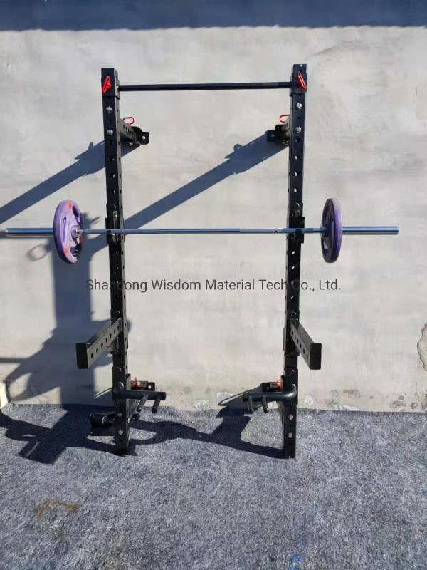 Gym Equipment Wall Mount Folding Squat Power Rack with J-Hooks and Spotter Arms