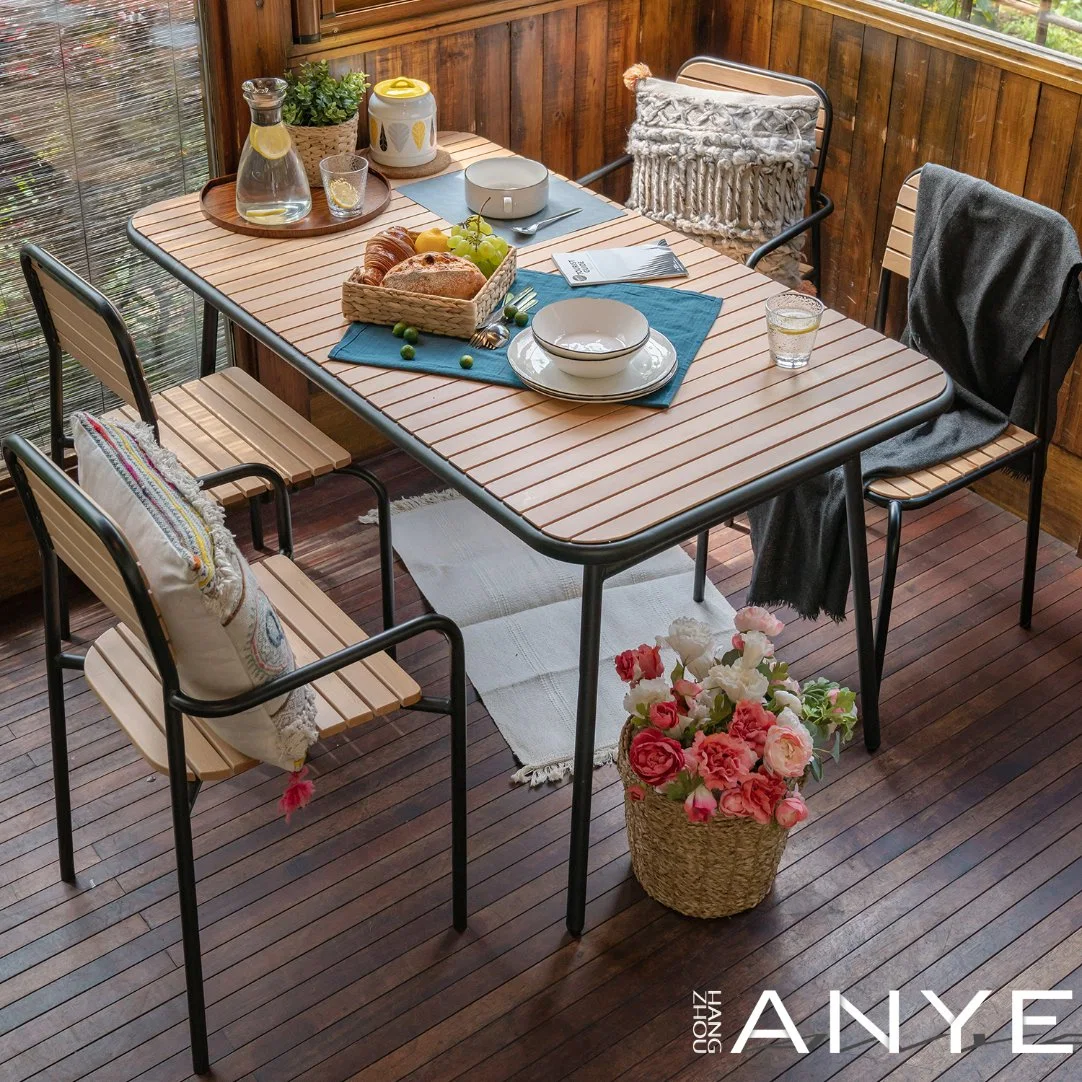 Western Country Garden mobiliário Metal Frame Madeira ripas Outdoor Table Móveis para refeições