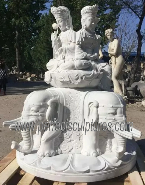 Large Carved Guan Yin Stone Kuan Yin Statue Marble Carving Standing Kwan Yin Sculpture with Three Face (SY-T159)