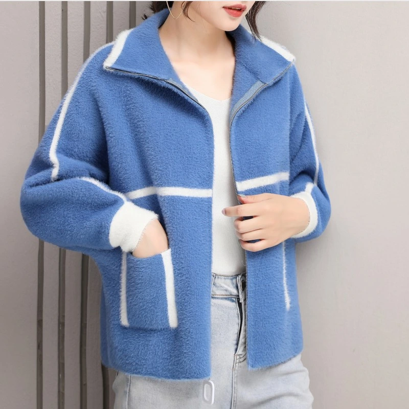 Imitation Mink Velvet Short Coat Women's Autumn Korean Version Loose 2023 New Sweater Women Cardigan Knitted Women's Wear