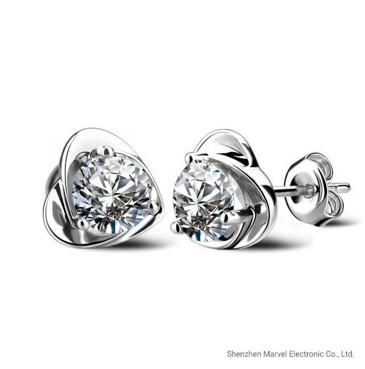 Female Luxury Crystal Round Stud Earrings Vintage Silver Color