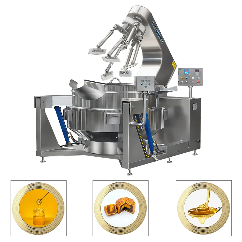 Kommerzielle Automatische Multifunktions-Planetenkippen Kartoffel Hühnchen Ei Marmelade Mischen Herstellung Elektrischer Gas Dampf Schwarzer Pfeffer Sauce Kochtopf