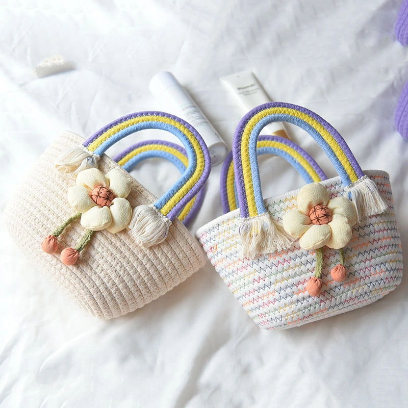 Version coréenne de la tendance de la corde de coton sac à main rouge Net tout ce petit sac à main de style des affaires étrangères de fleurs fraîches Sac tressé Rainbow poignée de paille