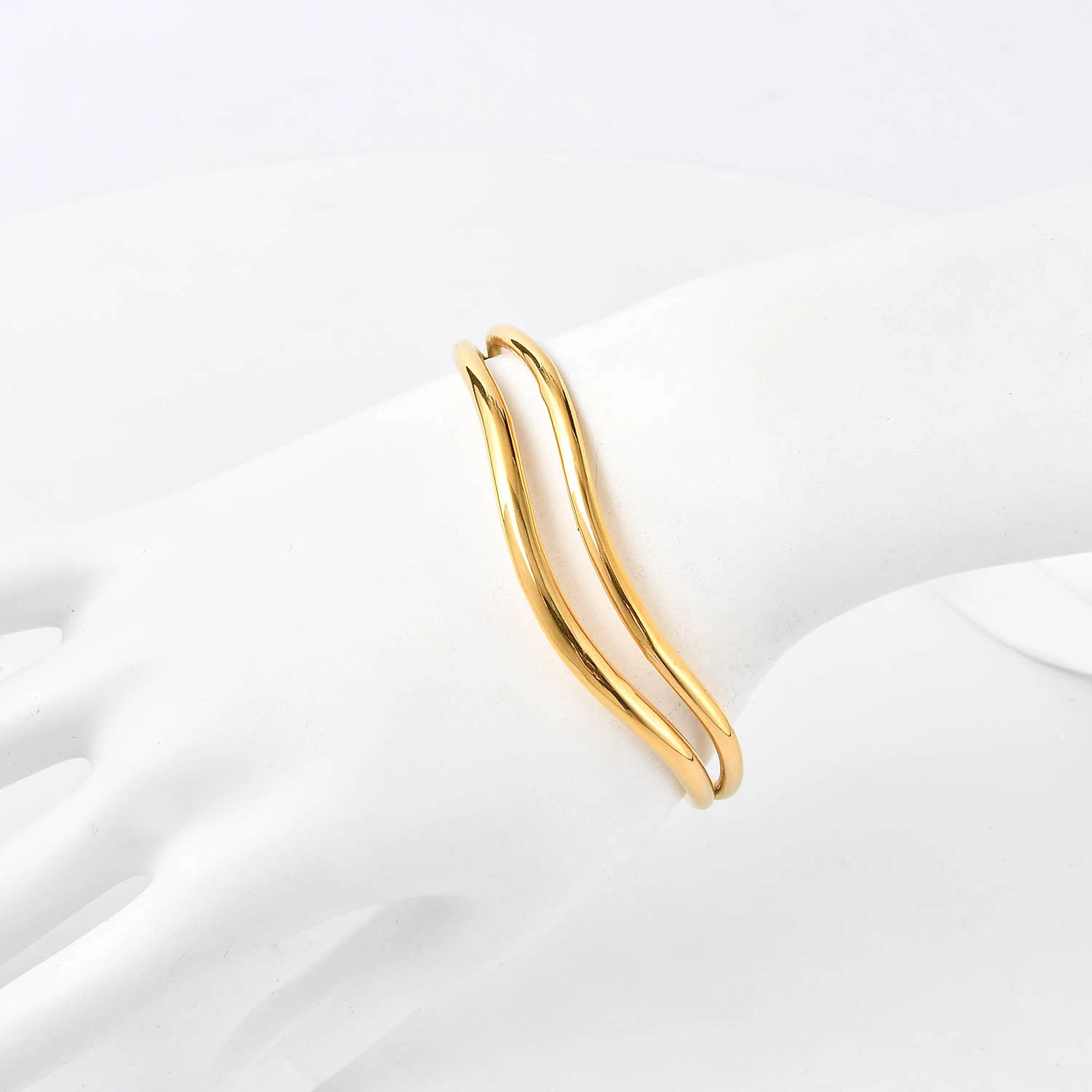 18K Gold Plated Stainless Steel Irregular Bracelet Bangle Layer Bangle for Unisex