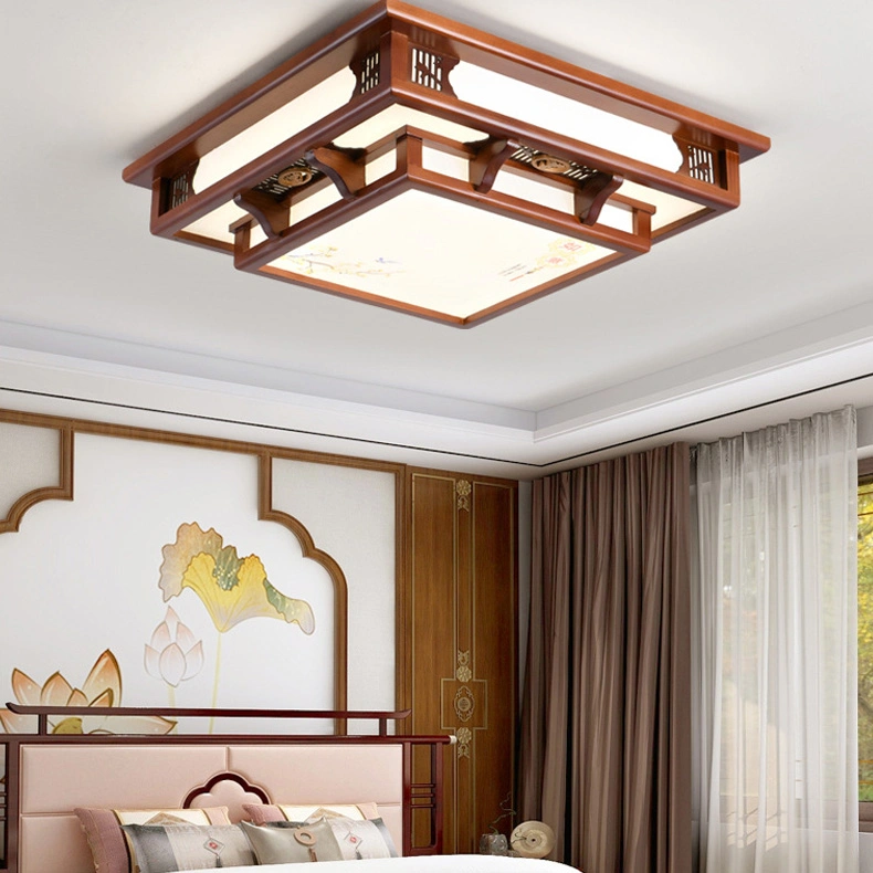 Rectangular Round Wooden LED Ceiling Lamp for Home Hotel Hall