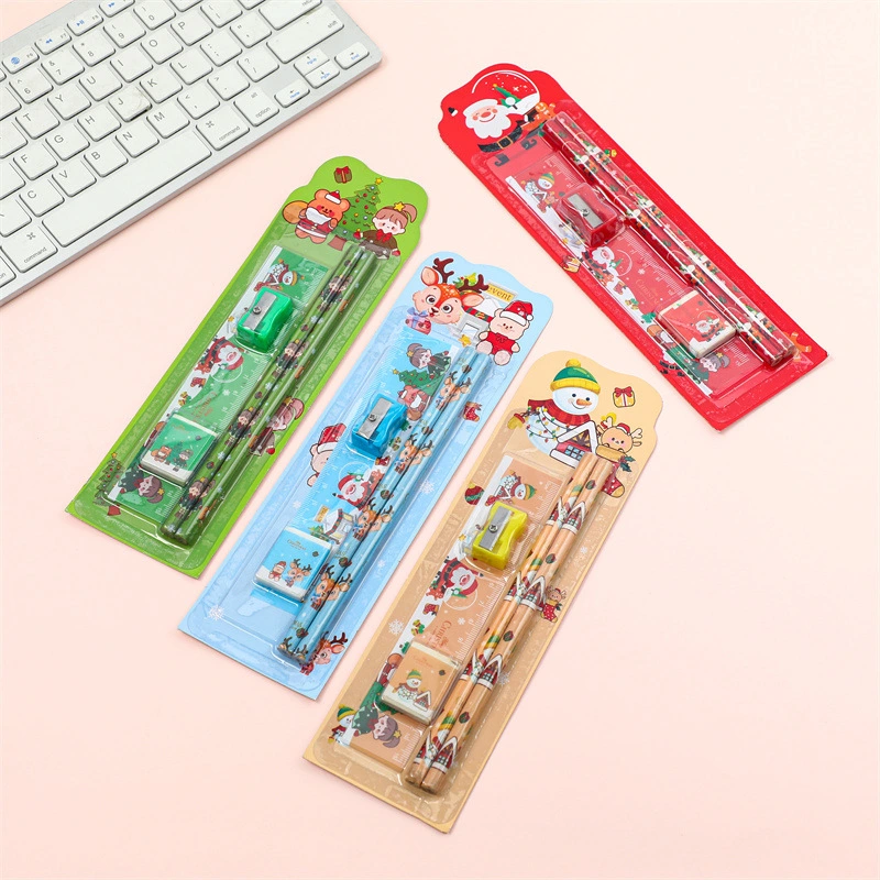 Merry Christmas Pencil Sharpener Ruler Eraser 5PCS Stationery Set