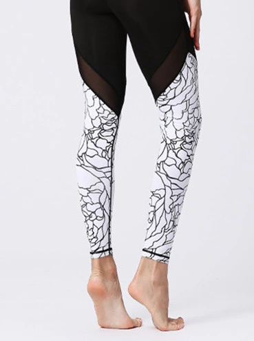 Custom Printing Women Yoga Leggings Mesh Patchwork Sports Pants