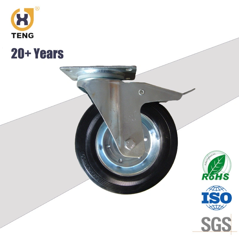 China Manufacturer Industrial Heavy Duty Europe Style 8 Inch Rigid Fix Cast Iron Rubber Castor Trolley Wheel Caster