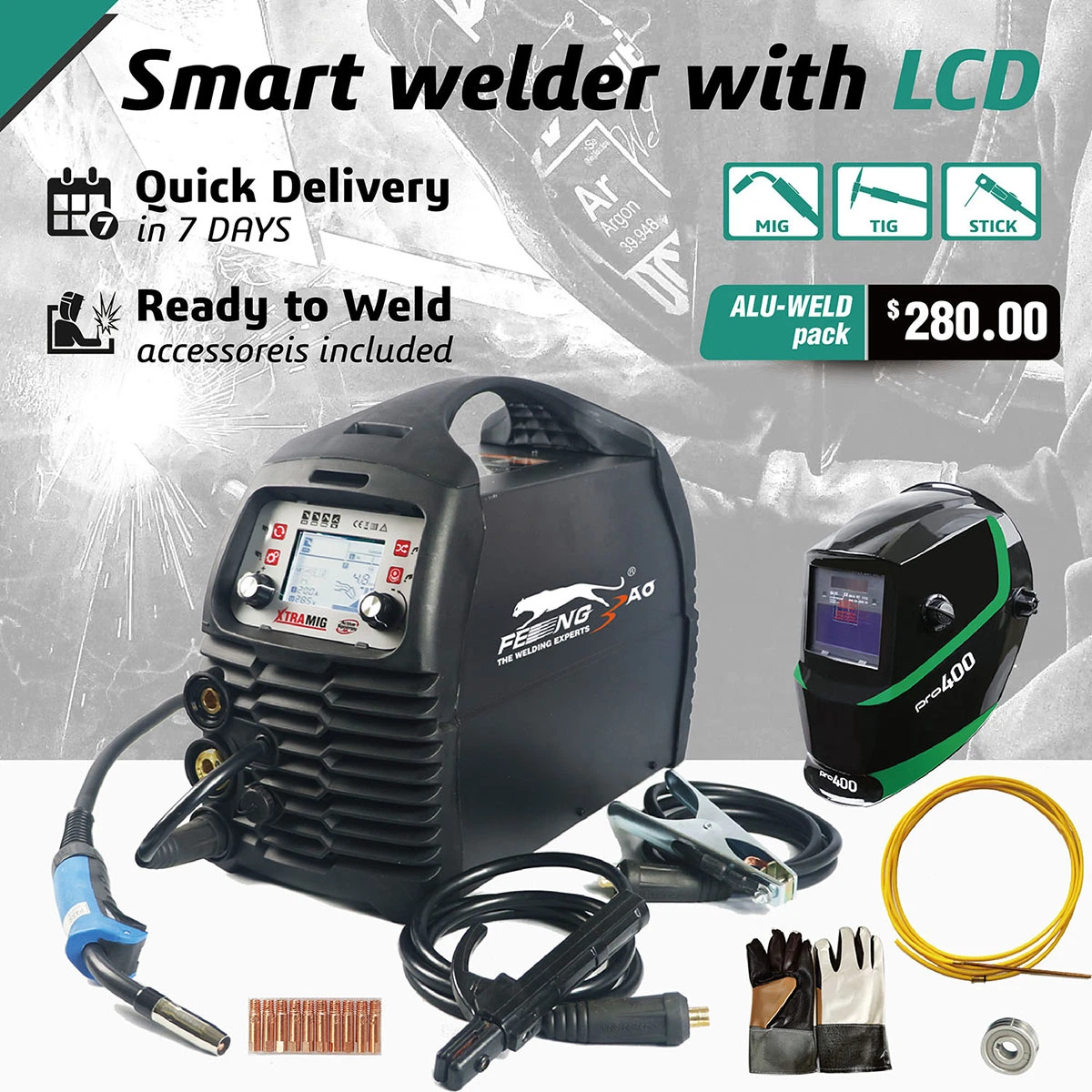 Smart TIG MMA Mag MIG 4-in-1 200 AMP Gas Gasless Welding Machine Inverter Synergic Welder Equipment for Multiple Materials