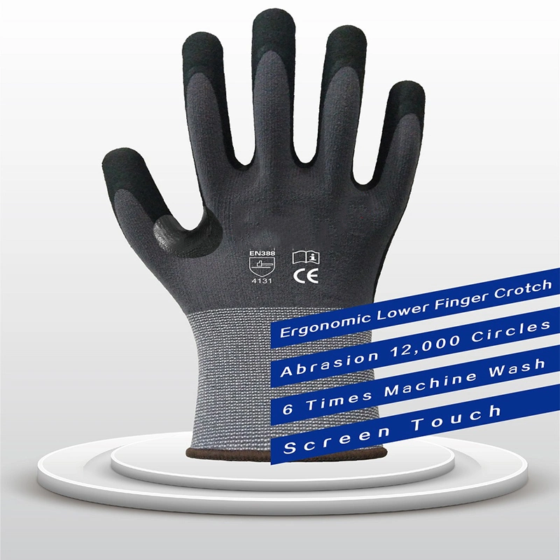 Certificated Screen Touchable Safety Work Gloves Microfoam Nitrile Coated Mechanic Gloves