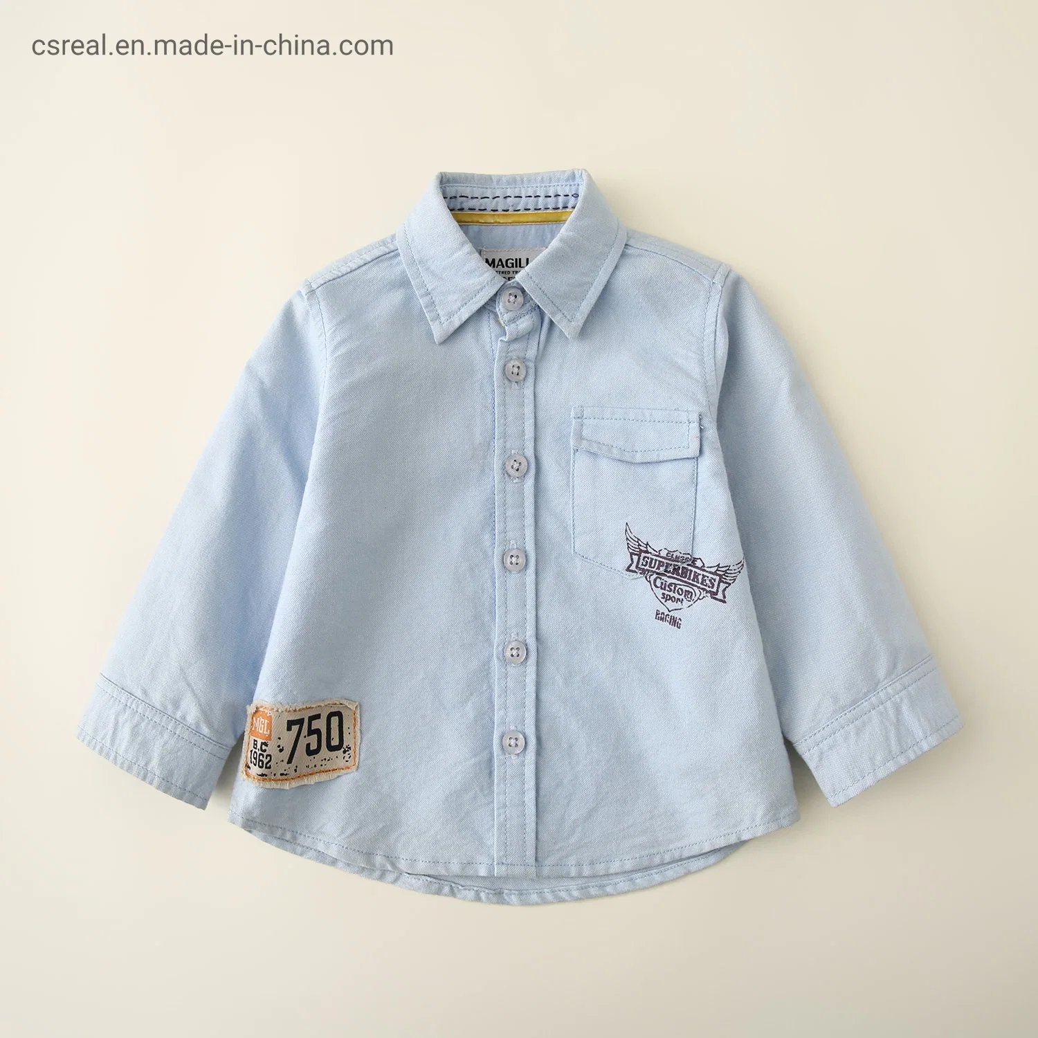 Children Clothes Boy Woven Light Blue Shirt Wear