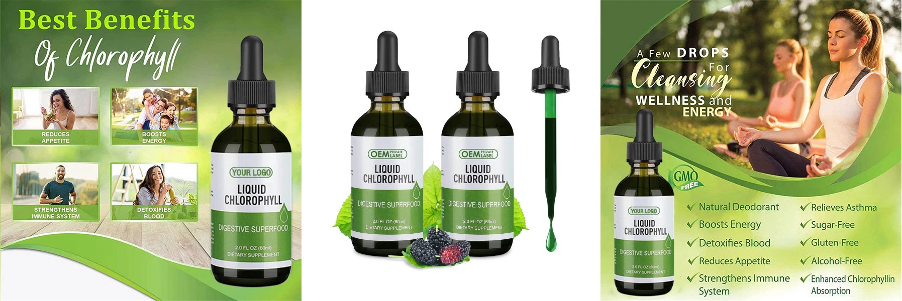 Private Label Oral Liquid Chlorophyll Drops for Water Organic Natural Chlorophyll Liquid Drops