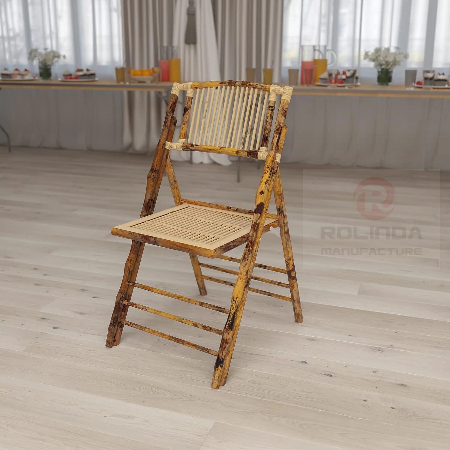 Bamboo Wooden Folding Metal Fix Event Brown Chair for Hotel, Bar