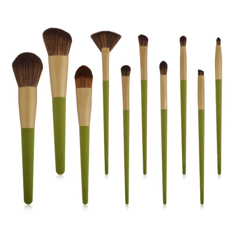 High quality/High cost performance  Fresh Green Makeup Brush Set 10PCS Vegan Eyeshadow Brush Foundation Brush Beauty Tools