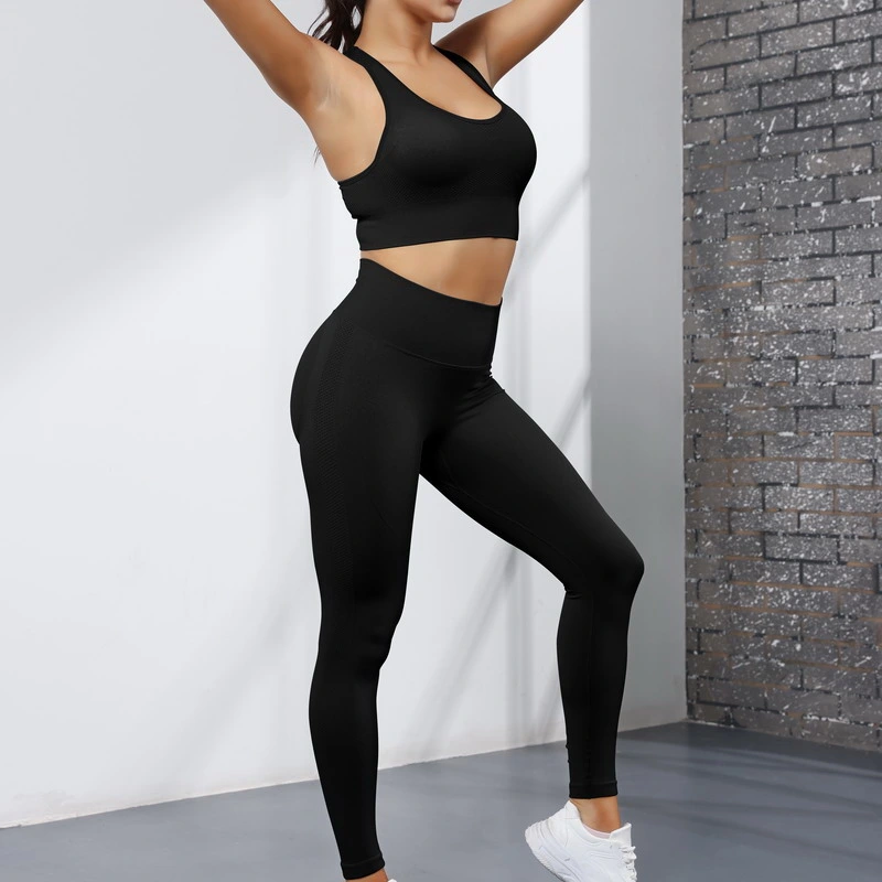 Wholesale/Supplier Reliable Quality 2 PCS Workout Sets Seamless Gym Outfits Manufacturer, Custom Scrunched Booty Leggings and Racer Back Sports Bra Comfy Yoga Apparel