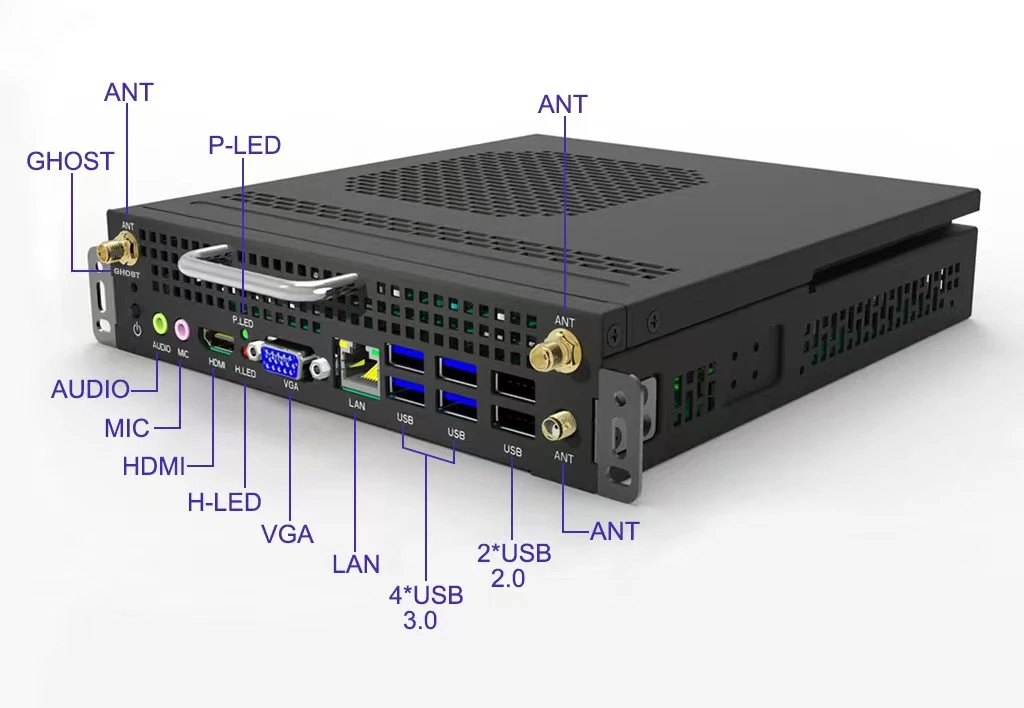 Bureau d'affaires d'ordinateur portable double Core I3 I5-8400 J7 Win 10 OPS Mini PC avec fonction Ghost, VGA, HDMI, USB, audio, le port LAN