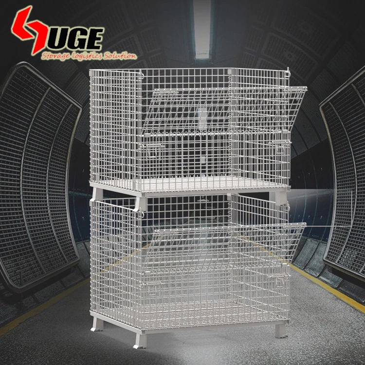 Zinc Galvanizado Electrotatic Spray plegable Tansport Warehouse Logistic Rolling Cart Contenedor para el mercado