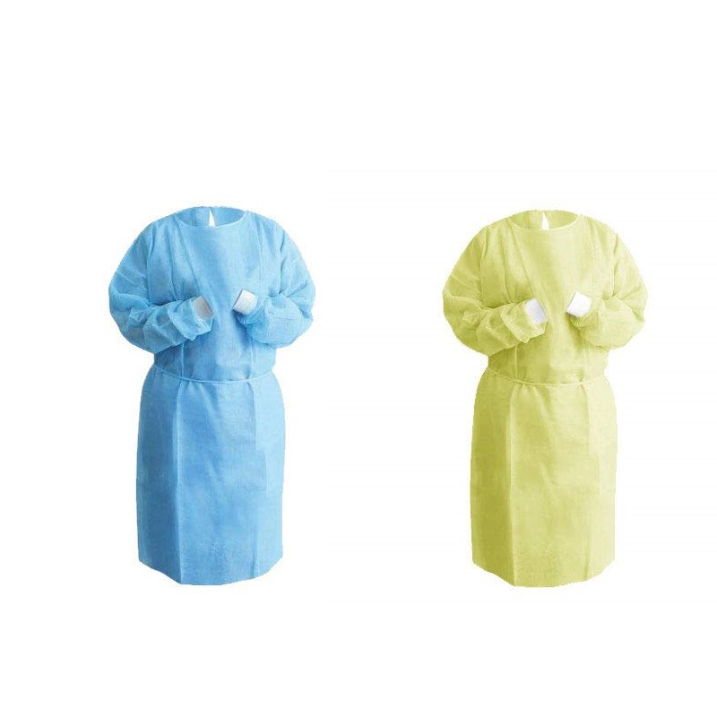 Disposable PP PE SMS Protective Isolation Gown Knitted/Elastic Cuff Safety Clothing for Lab and Hospital