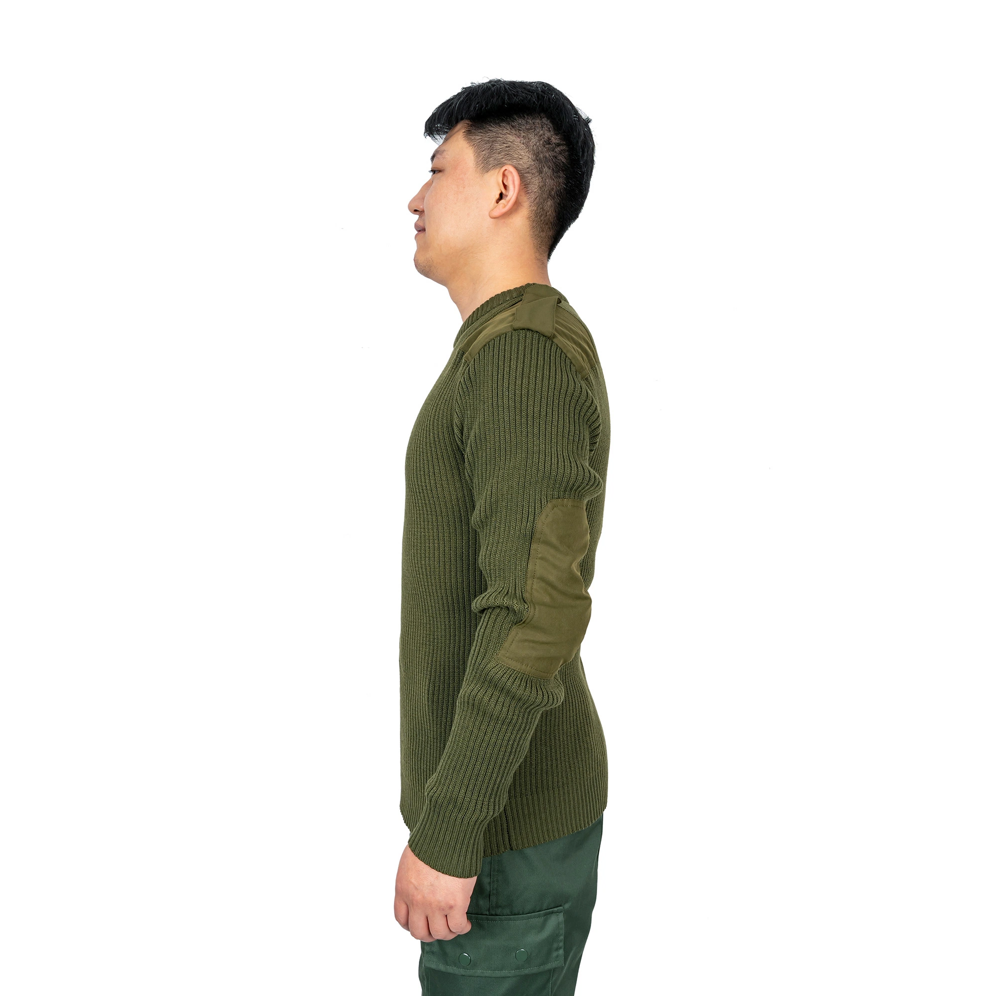 Polyester Green Sweather Winter Pullover Long Sleeve Round Neck Sweater