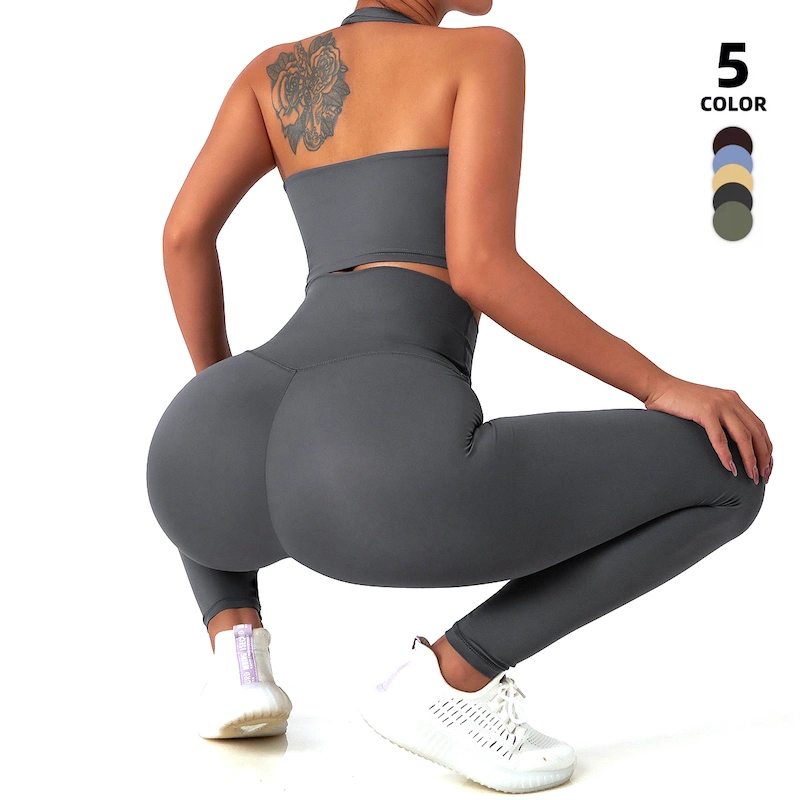 New Premium 2/3PCS Fashion Workout Clothes Ropa De Yoga Fitness Apparel for Women, Halter Neck Sports Bra + Long Sleeve Zipper Jacket + Gym Leggings Tracksuit