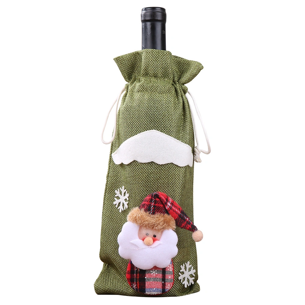 Creative Christmas Gift Custom Plush Linen Cloth Wine Bottle Cover Festival Decoration