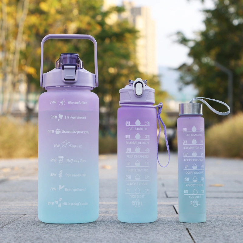 Gradient Color Motivational Plastic Sport Fitness Water Bottle Set with Time Maker