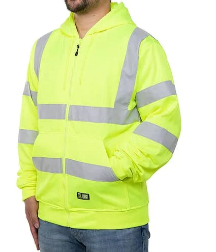 Hi Vis Jacket Hooded Visibility Hoodie Safety Work Zip up Fleece Hoody Hooded Jumper Sweatshirt Security Workwear