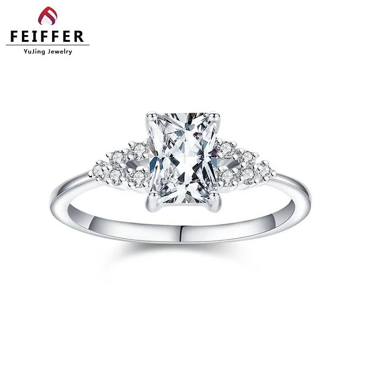 A comida apetecível Casamento Declaração de Compromisso Anel banhado a ródio elegante Quadrada CZ 925 Sterling anel de prata dom para o seu