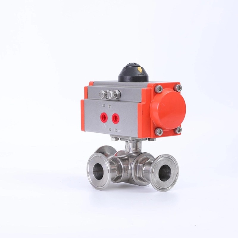 Sanitary Stainless Steel 304/316 Rotary Pneumatic 3 Way Ball Valve