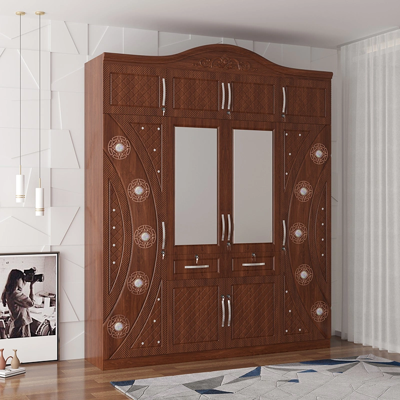 Design Bedroom Wardrobe Clothes Organizer 4 Door with Top Cabinet Bedroom Closet Furniture Laminate Wooden Classic Wardrobes