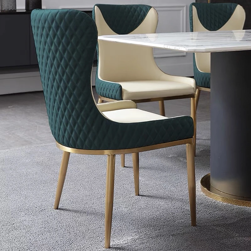 Sillones Muebles de comedor moderno restaurante Hotel de lujo en el marco de metal Silla de Comedor Salón sillas de cuero de acero inoxidable