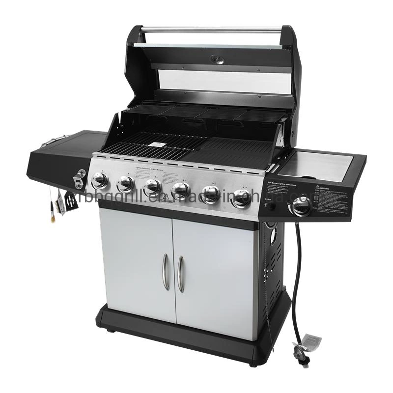 6 Burner Gas BBQ Grill with Side Burner Glass Lid