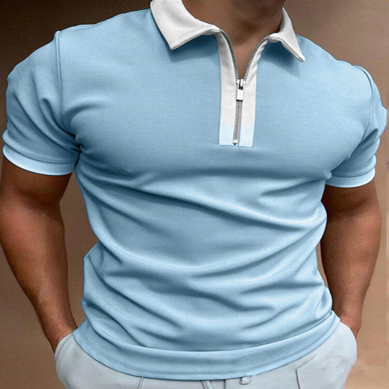 2022 New Summer Men's Polo Shirt Contrast Color Zipper Polo Shirts