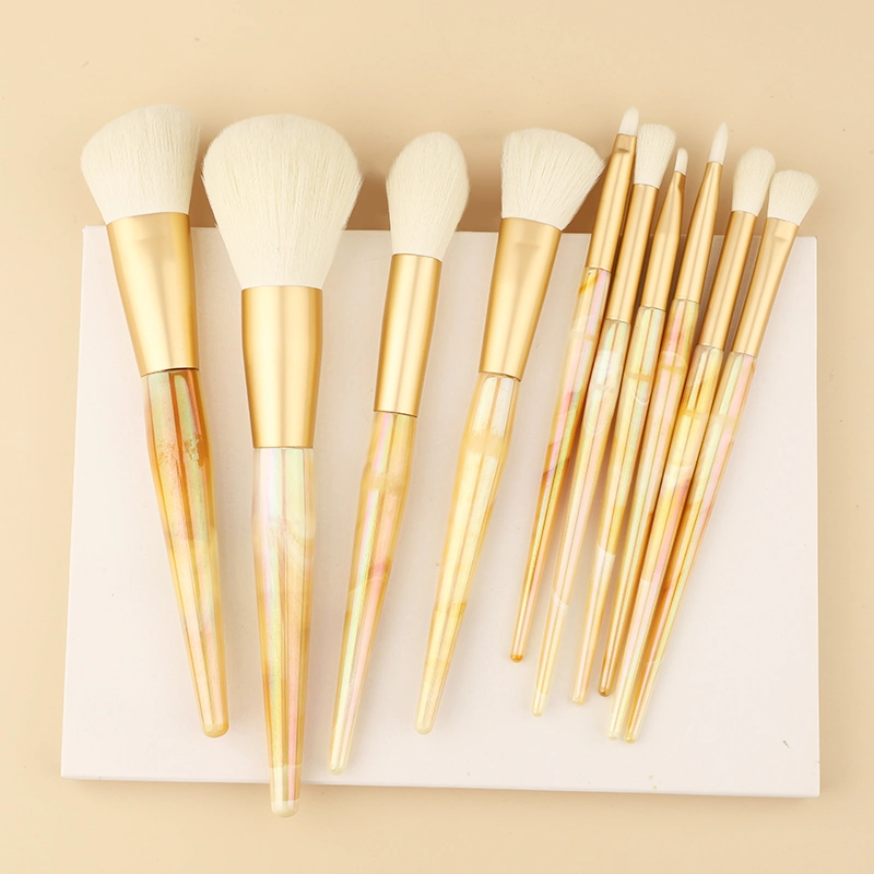 Nuevo diseño 10pcs brillante maquillaje profesional Brush set fábrica OEM ODM cosméticos cepillos polvo Eyeshadow Fundación Kit de herramientas de belleza Juego de brochas de maquillaje