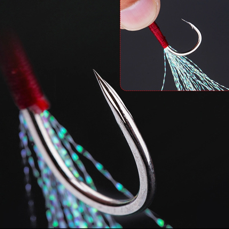 Feather Iron Bright Wire Barbed Blood Groove Single Fish Hook Sea Boat Lure Fishing Accessories Slow Swing