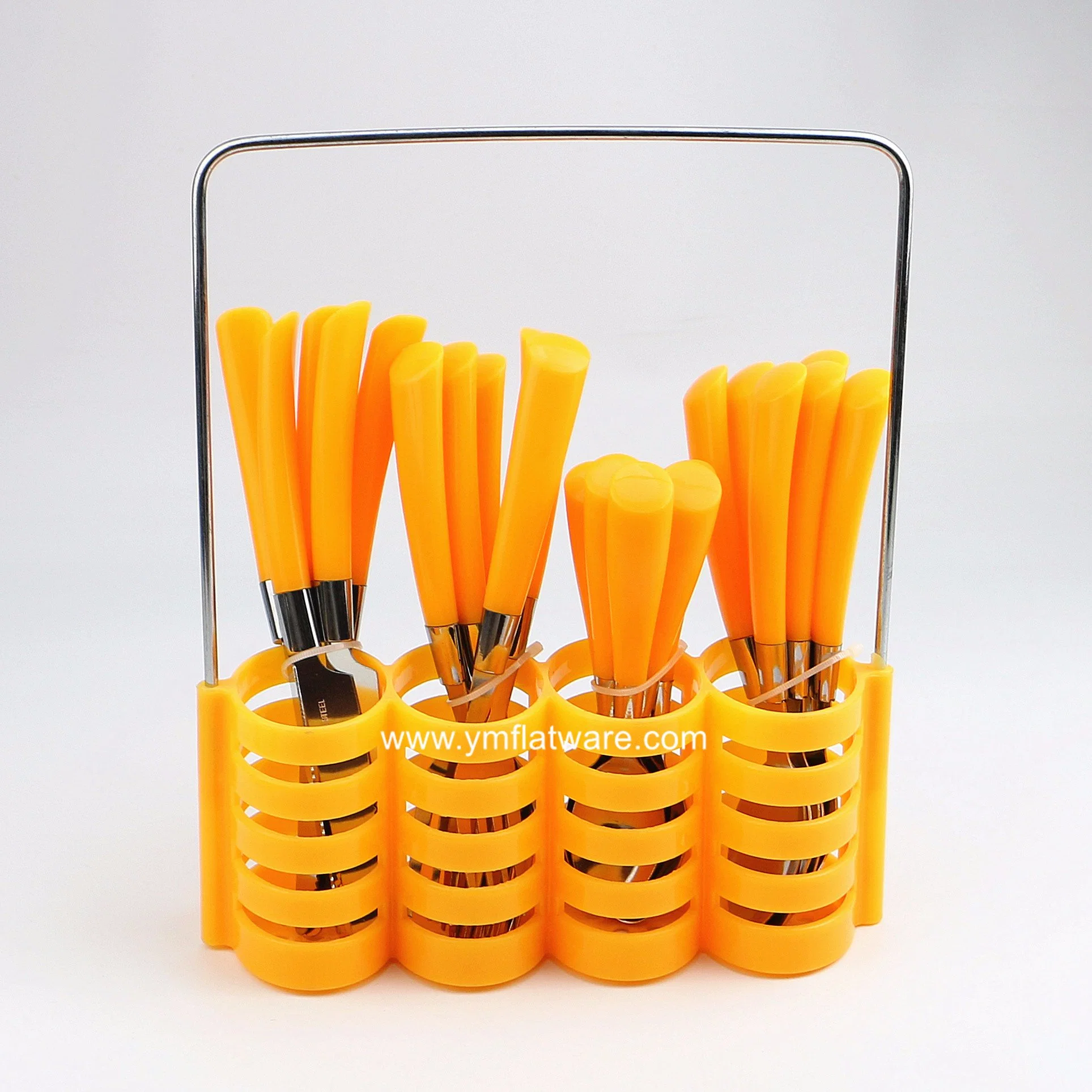 24PCS Wholesale Plastic Basket Packing China Plastic Handle Flatware Set