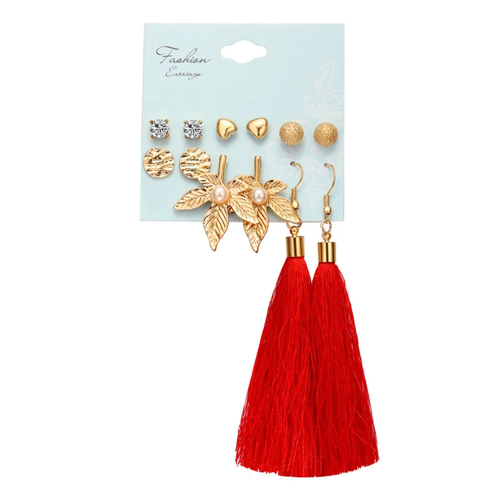 Tendencia Bohemia Tassel Pendientes conjunto diseños mixtos mujeres Pearl Crystal Pendiente de joyería