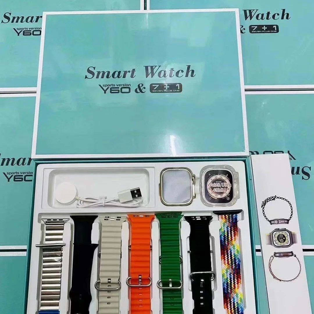 2023 Relógios inteligentes mais recentes 7in 1 Y60 Watch combinação única Smart Watch preço promocional de alta qualidade para promoção de funções