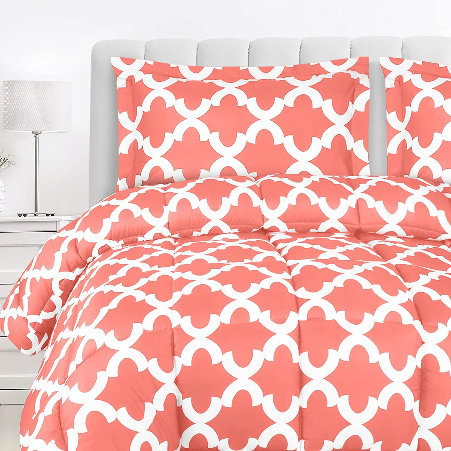 Bedding California King Comforter Set (Coral) with 2 Pillow Shams - Bedding Comforter Sets - Down Alternative Comforter - Soft and Comfortable