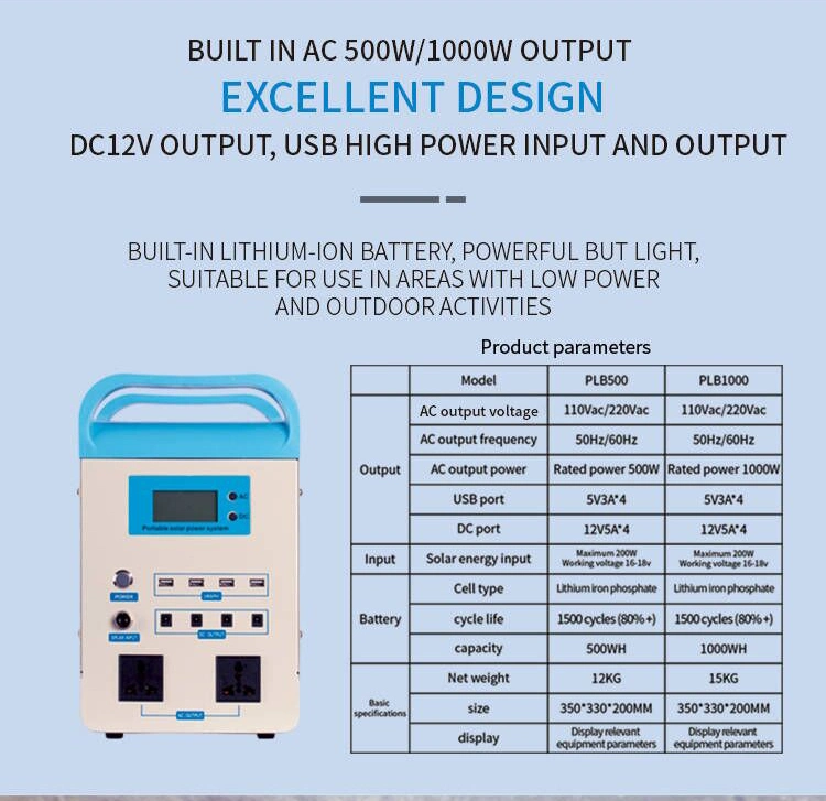 Indoor 500W 1000W Home USB High Power Input Small Solar Power System