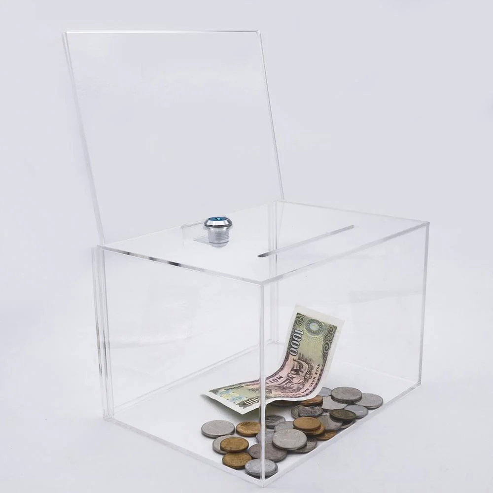 Clear Acrylic Charity Donation Boxes for Money with Lock and Key