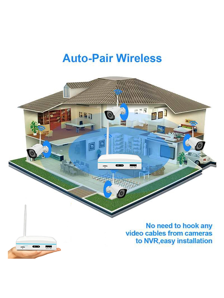 مجموعة مراقبة Wifi نظام كاميرا الأمان المنزلي CCTV نظام لاسلكي 8CH NVR ضبط خارجي H. 265+ 3 ميجابكسل خاصية التعرف على الوجه P2P