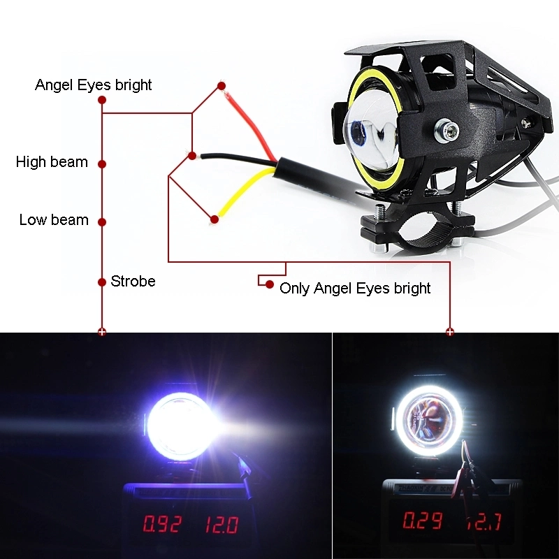 Most Popular U7 U2 U5 Angel Eyes Driving LED Headlight 12-80V High Low Beam U7 Motorcycle LED Spot Lamp Fog Light for Motorcycle