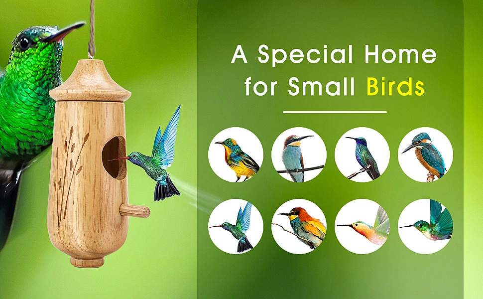 Wood Flower Carving Hummingbird House Hummingbird Nest for Outside Hanging Birds Nest