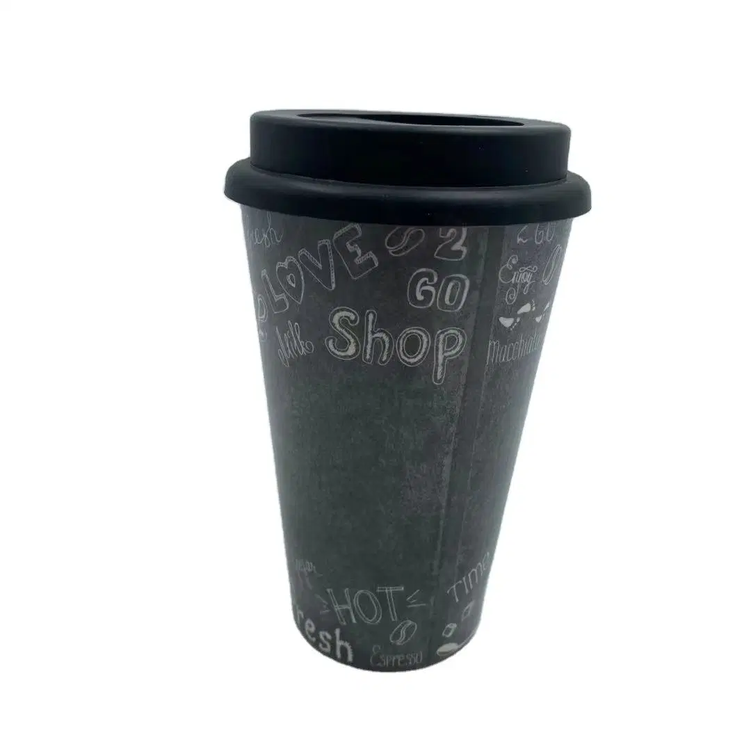 Reusable Bamboo Fiber Cup with Lid Custom Printing Plastic Coffee Cup for Store