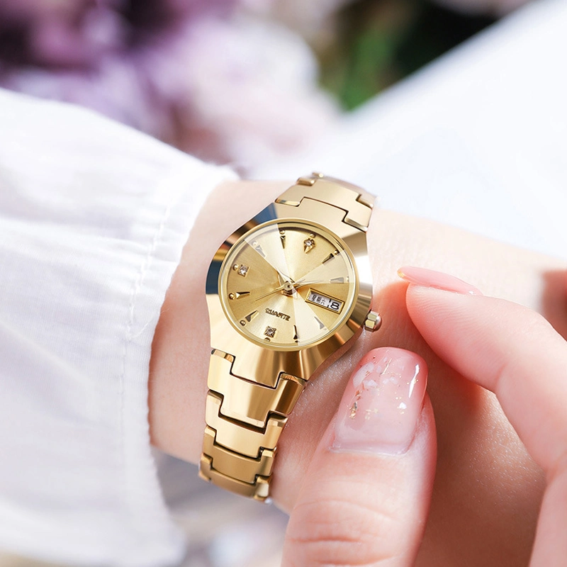 Custom Logo Brand Brown Tungsten Steel Quartz Wrist Watch with Date Fashion Ladies Watch Women
