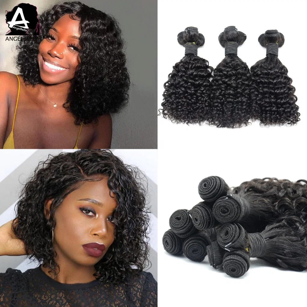 Angelbella 100% Natural Human Hair Product Big Pixie Curl 1b# Remy Hair Weaving